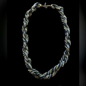 Premier Designs blue silver gray beads chain woven layer rhodium plate necklace